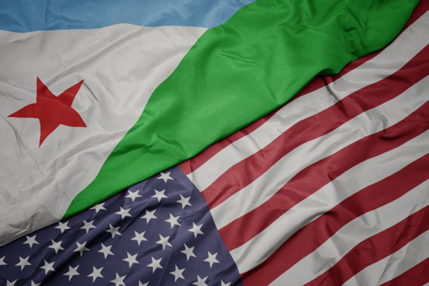Amerika Birleşik Devletleri ve cibuti ulusal bayrağı renkli bayrak sallayarak. - Fotoğraf, Görsel