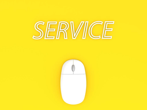 Mouse de computador e serviço em um fundo amarelo. 3d renderizar ilustração
. - Foto, Imagem