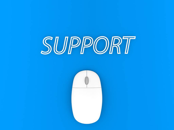 Підтримка та комп'ютерна миша на синьому фоні. 3d ілюстрація рендеринга
. - Фото, зображення
