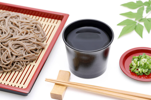Japanese Zaru soba noodles on plate on white background    - Photo, Image
