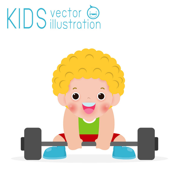 Bambini felici che esercitano il sollevamento pesi. isolato su sfondo bianco, bambini e sport Vector Illustrazione
 - Vettoriali, immagini