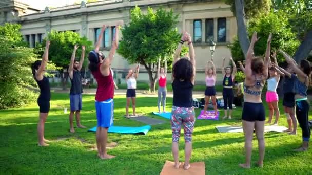 Parkta gerçekleşen akrostiş yoga üzerine bir grup dersi - Video, Çekim