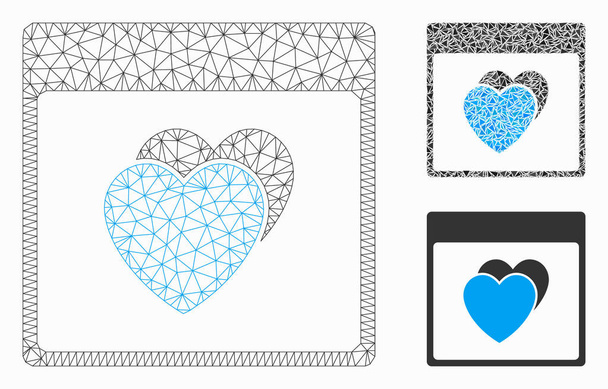 Hearts Calendar Page Vector Mesh 2D Model and Triangle Mosaic Icon - Vektör, Görsel