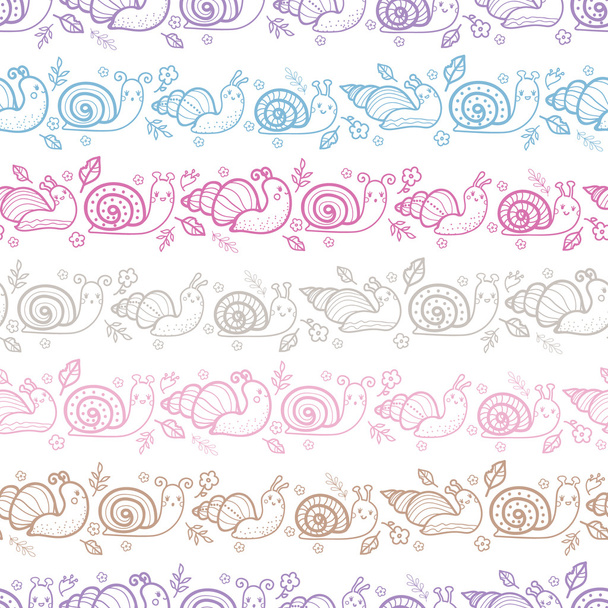Cute smiling snails stripes seamless pattern background - Vektör, Görsel