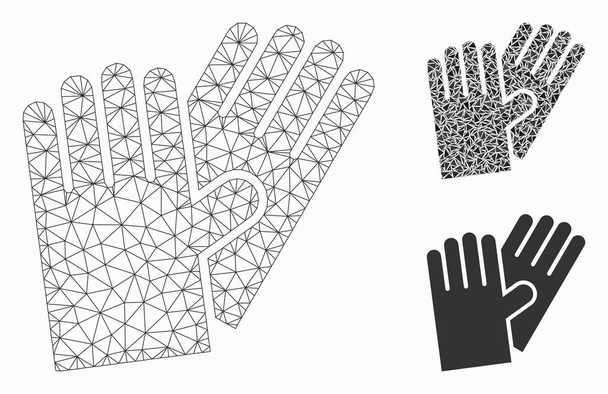 Rubber handschoenen vector mesh 2D model en driehoek mozaïek pictogram - Vector, afbeelding