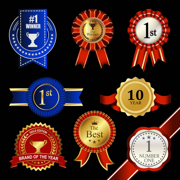 Seal Ribbon Rosette Badge Vintage Trophy Medal Winner Tag - Vetor, Imagem
