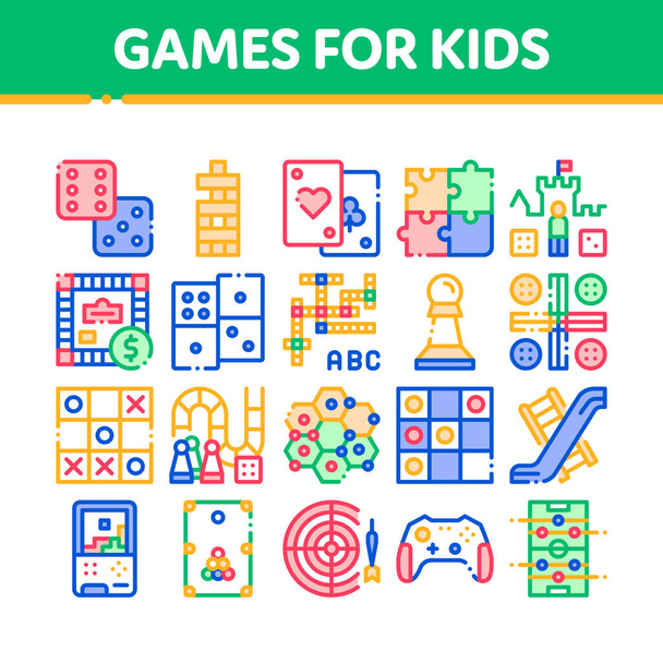 Interactive Kids Games Vector Thin Line Icons Set - Vector, Image