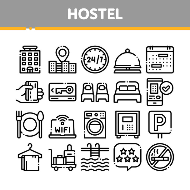 Collection Hostel Elements Vector Sign Icons Set - Vector, Image