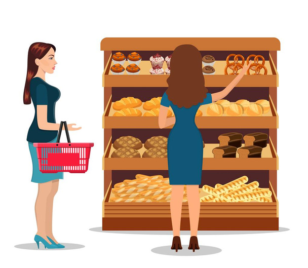 Customers people bying products in supermarket - Vector, Image