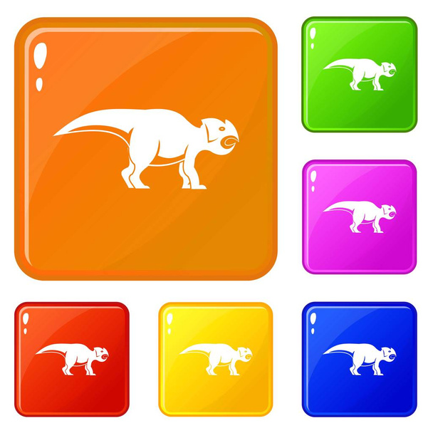 Ceratopsians dinosaur icons set vector color - Διάνυσμα, εικόνα