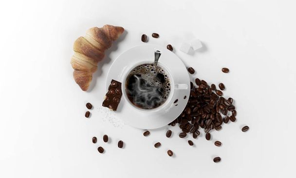 cup of coffee with coffee beans, 3d render - Foto, Imagem
