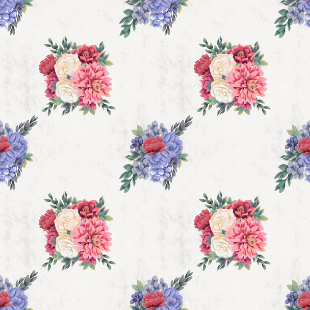 Watercolor floral seamless pattern. Hand painted flowers, greeting card template or wrapping paper - Photo, image