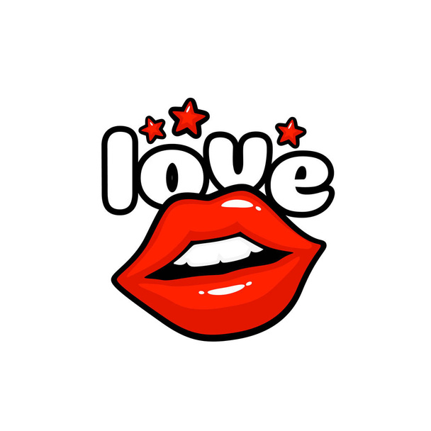 Love label sticker. A kiss of a message. Red lips. - Wektor, obraz