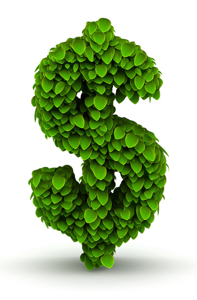 Dollar sign, green leaves font - Fotoğraf, Görsel