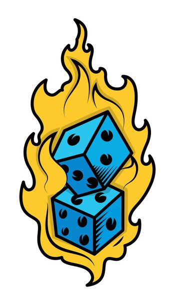 A tűz - szerető Casino Dice tetoválás koncepció - vektor-illusztráció - Vektor, kép