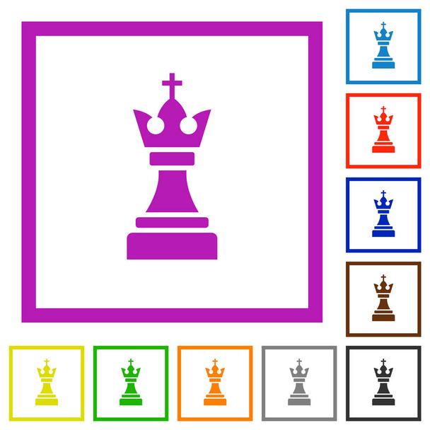 Siyah satranç kral düz çerçeveli simgeler - Vektör, Görsel
