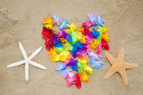 Szív alakú és starfishes a strandon - Fotó, kép