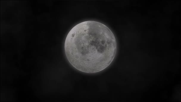Mély fekete köd végtelenített animáció teljes reális Hold. Sötétség szürke felhős égbolt. Halloween ünnepi szörnyű éjszakai ünnep háttér banner. Éjszakai misztikus. Részlet nézet bezárása.  - Felvétel, videó