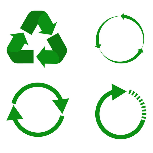 白い背景にアイコンをリサイクルします。フラットスタイル。Web サイトのデザイン、ロゴ、アプリ、Ui のリサイクル アイコンを設定します。リサイクルシンボル。緑色のリサイクルサイン.  - ベクター画像