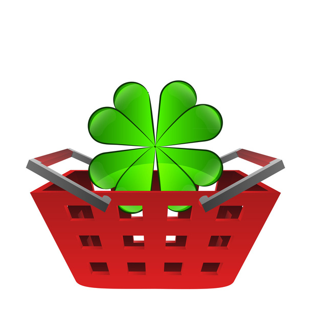 green happy cloverleaf in red basket vector - Vector, Image