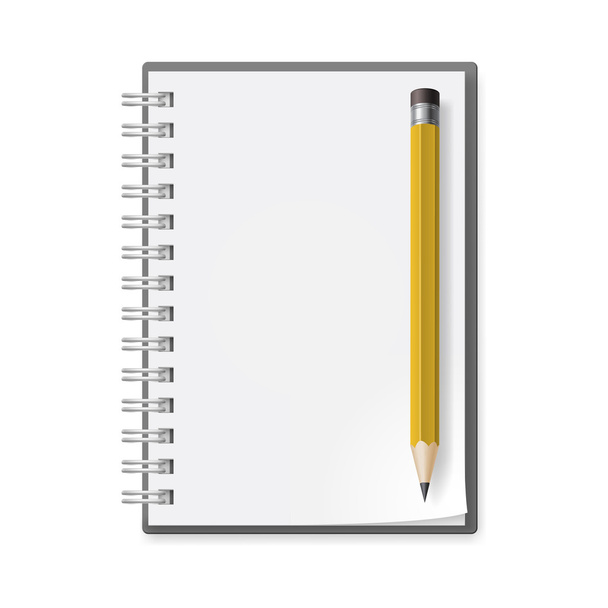 Notebook with pencil. Illustration on white background for design. - Wektor, obraz