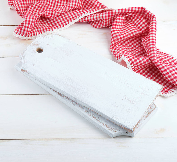 rectangular empty wooden cutting boards and red towel - Photo, Image
