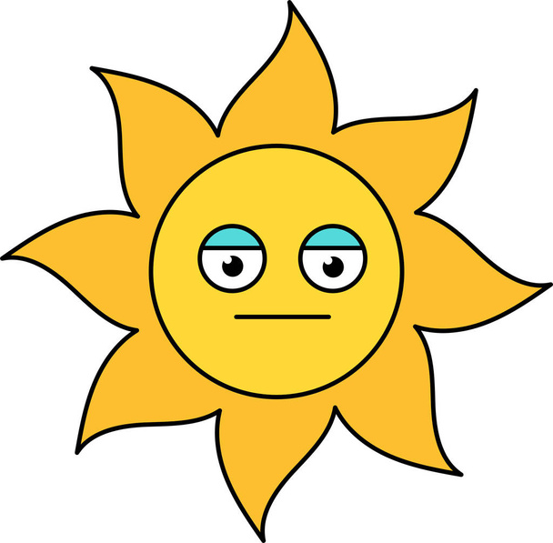 Poker face sun emoji outline illustration - Vector, Image