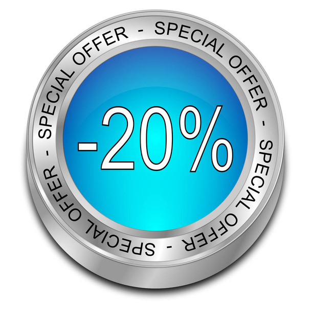 光沢のある青スペシャルオファー -20%割引ボタン - 3Dイラスト - 写真・画像
