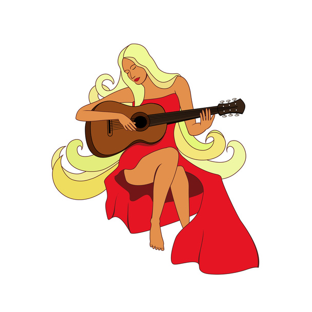 The girl with a guitar - Vector, afbeelding