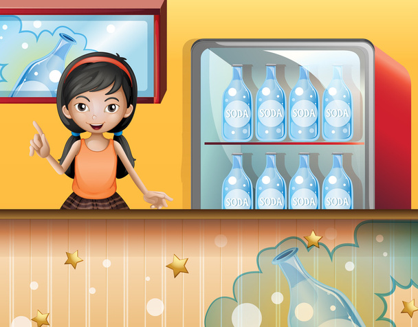 A young lady selling soda - Vector, Image