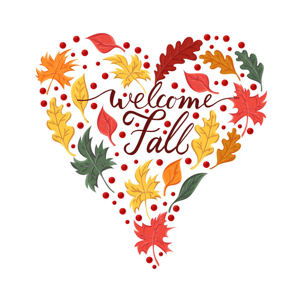 Background with the brush phrase welcome fall and leaves - Вектор, зображення