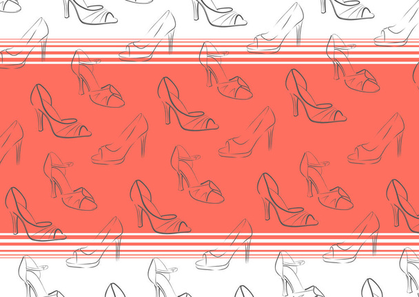 Shoe background - vector .Drawn women shoes illustration. - Vektor, Bild