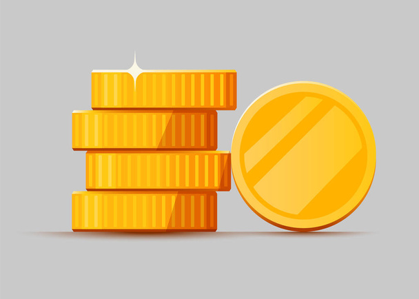Growing stack of golden dollar coins isolated on white background. Economics concept. - Vetor, Imagem