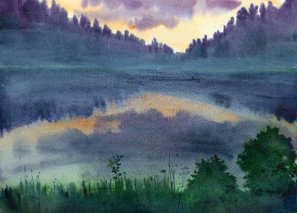 twilight and fog over the lake - Foto, imagen