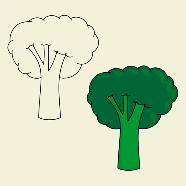 Brokkoli-Vektor-Karikatur mit Brokkoli-Black-Line-Design - Vektor, Bild