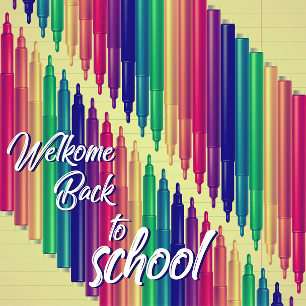 Colored felt tip pens. Welcome back to school. - Vector, Image