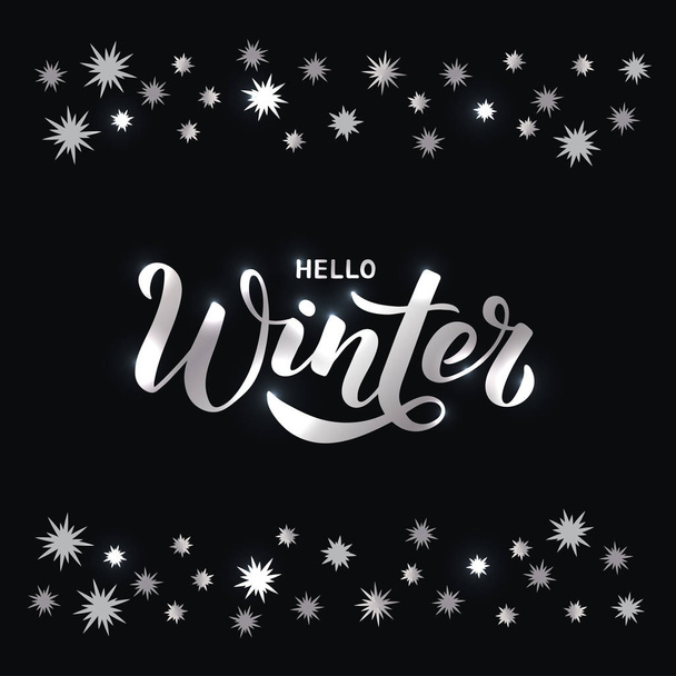 Hello Winter-ręcznie napisane srebrny napis. - Wektor, obraz