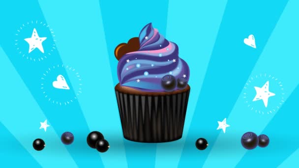 hareketli elemanları ile mavi bir arka plan üzerinde yaban mersini çikolatalı kek - Video, Çekim
