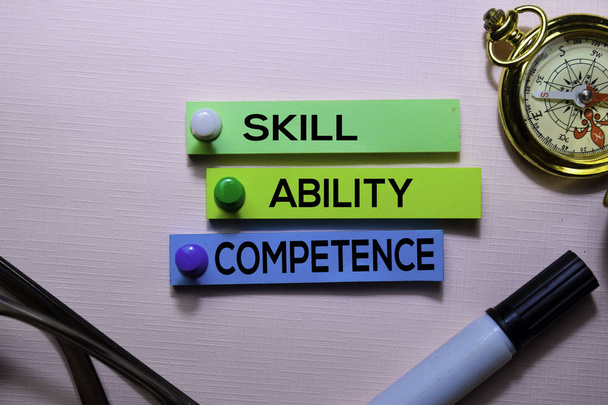 Skill, Ability, Competence text on sticky notes isolated on office desk - Photo, Image