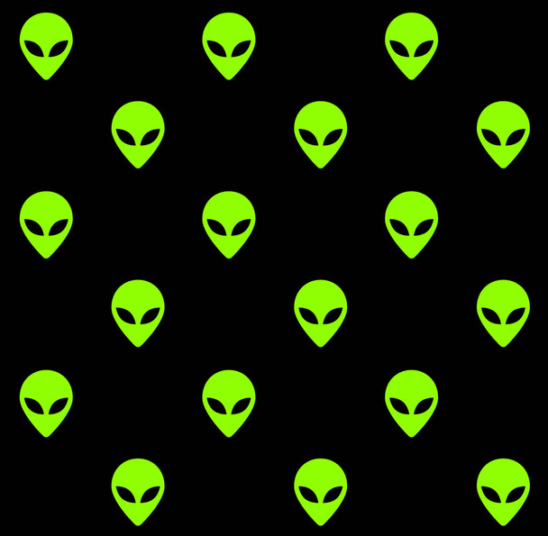 Vector seamless pattern of neon green alien face - Vector, Image