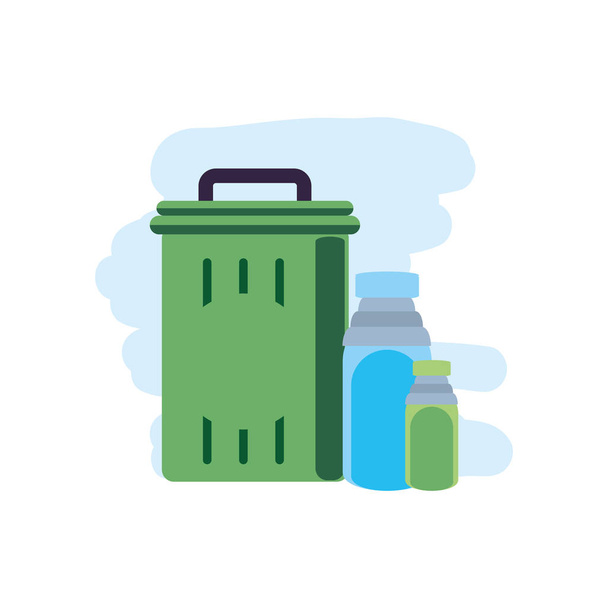 recycle bin met flessen drank - Vector, afbeelding
