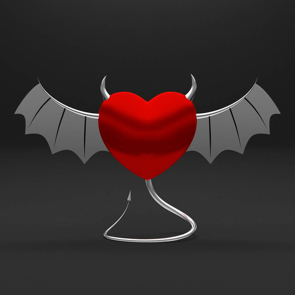 3D heart with devil horns and tail - Fotoğraf, Görsel