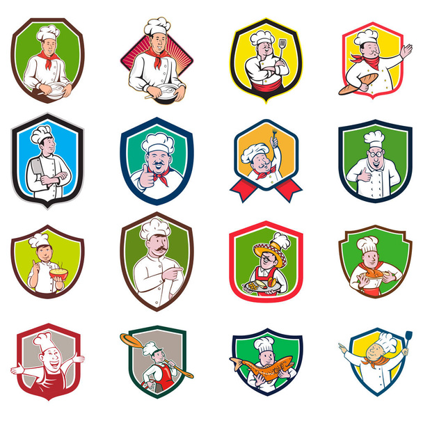 Szef kuchni Baker Cook Crest Cartoon Set - Wektor, obraz