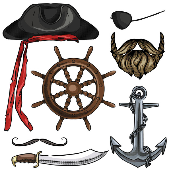 Schets piraat attributen pictogram - Vector, afbeelding