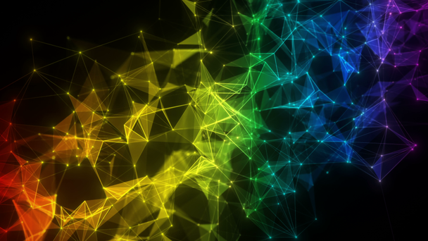 Αφηρημένο φόντο πολύχρωμο ιριδίζουσα ουράνιο τόξο πολυγώνου ψηφιακό δίκτυο δεδομένων - Πλάνα, βίντεο
