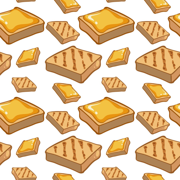 パンとバター食品とシームレスなパターンタイル漫画 - ベクター画像