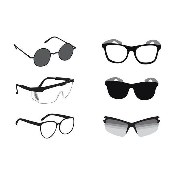 modern and classic glasses or eyeglasses set for fashion or drawing black and white illustrations logo symbol silhouette - Vector, Image