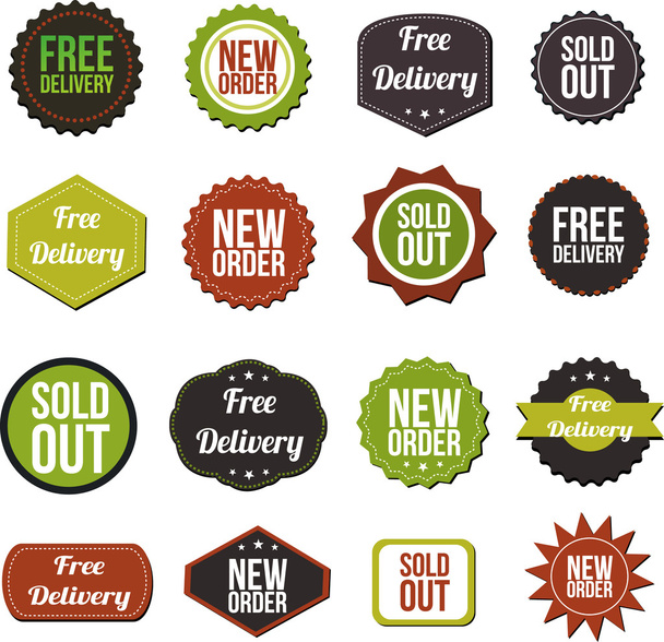 Free delivery, new offer, special offer and sold out vector labels - Vector, Image