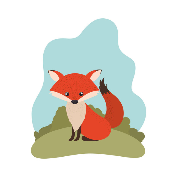 cute fox with background landscape - Vettoriali, immagini