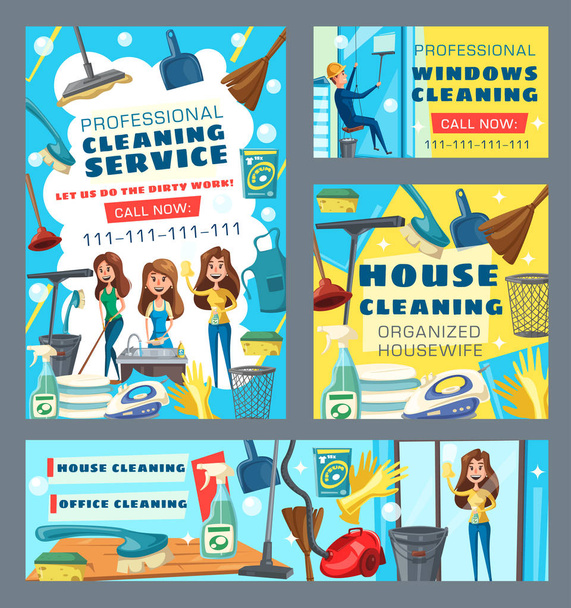 Nettoyants pour femmes avec outils de nettoyage et détergents
 - Vecteur, image